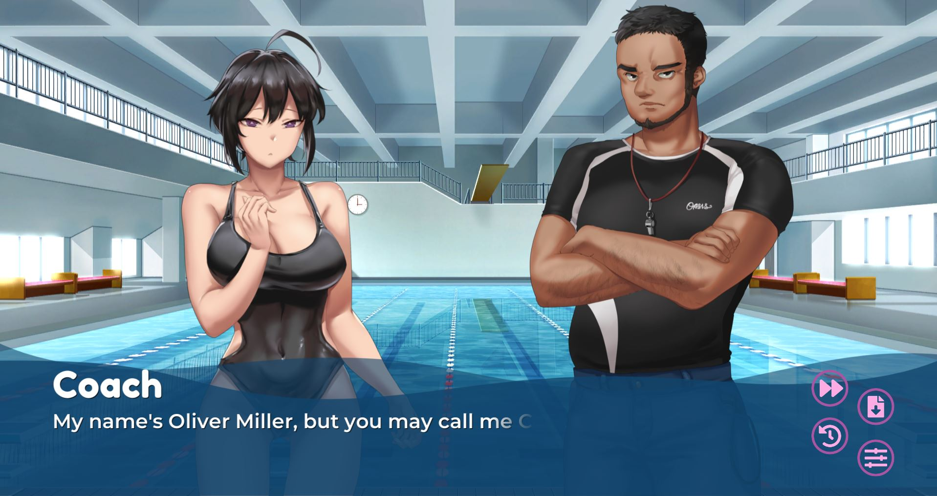 Kasumi & Coach at Pool Background